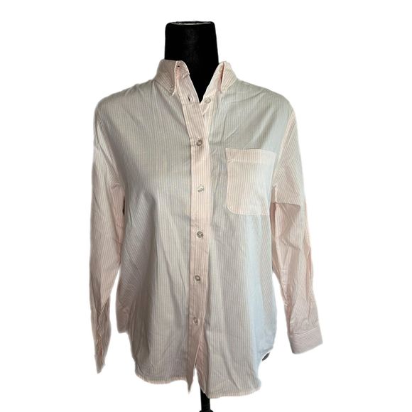 Karen Scott Pink and White Striped Button-Up Shirt, Size PS, NWT - Picture 1 of 8